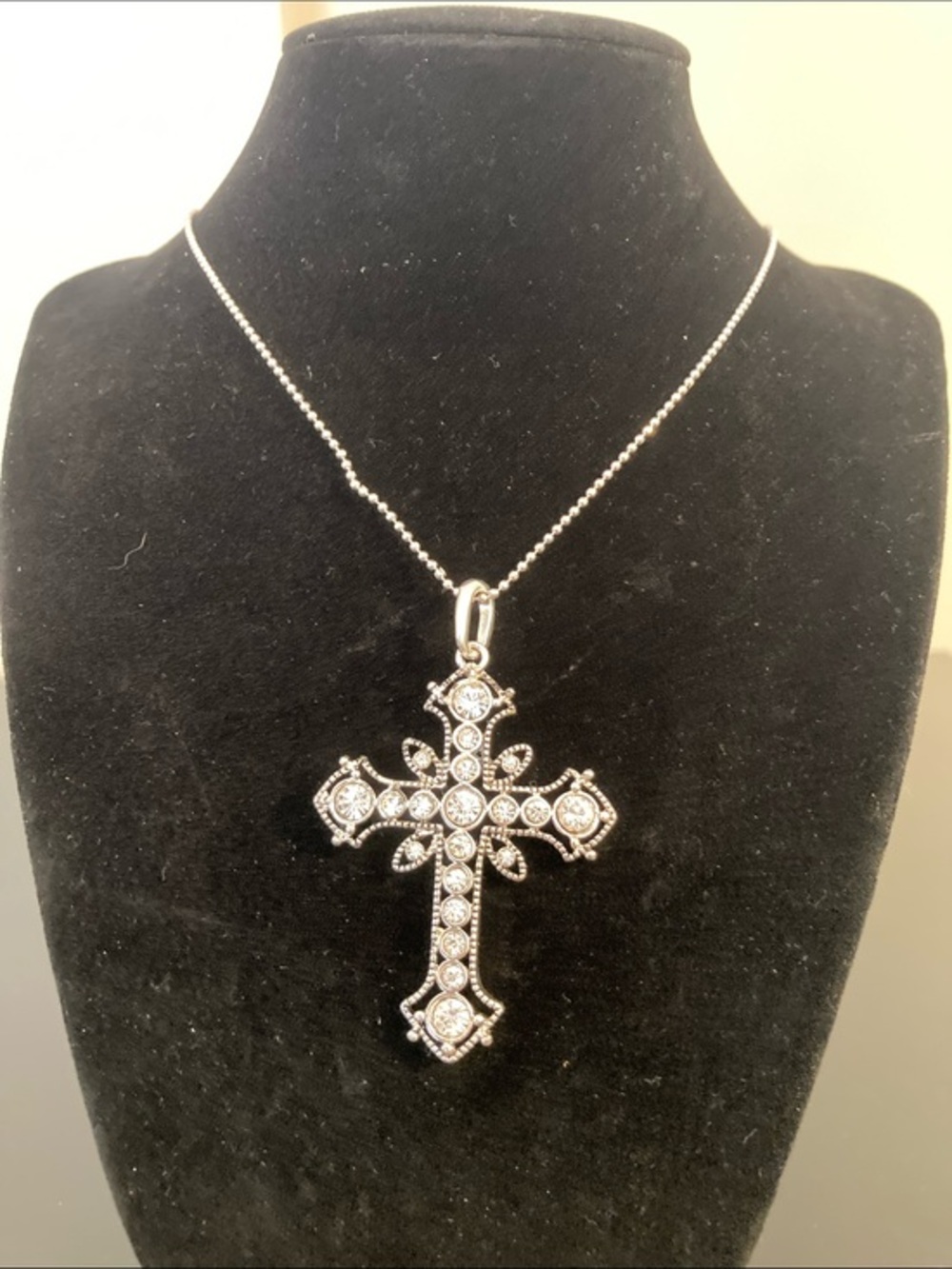 Premier Designs Silver Crystal Cross Pendant Necklace